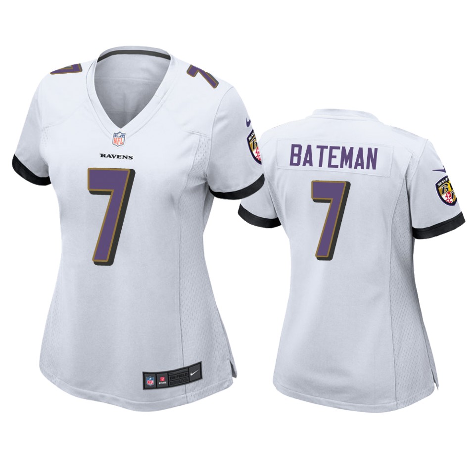 Womens Baltimore Ravens #7 Rashod Bateman Nike White Vapor Limited Player Jersey